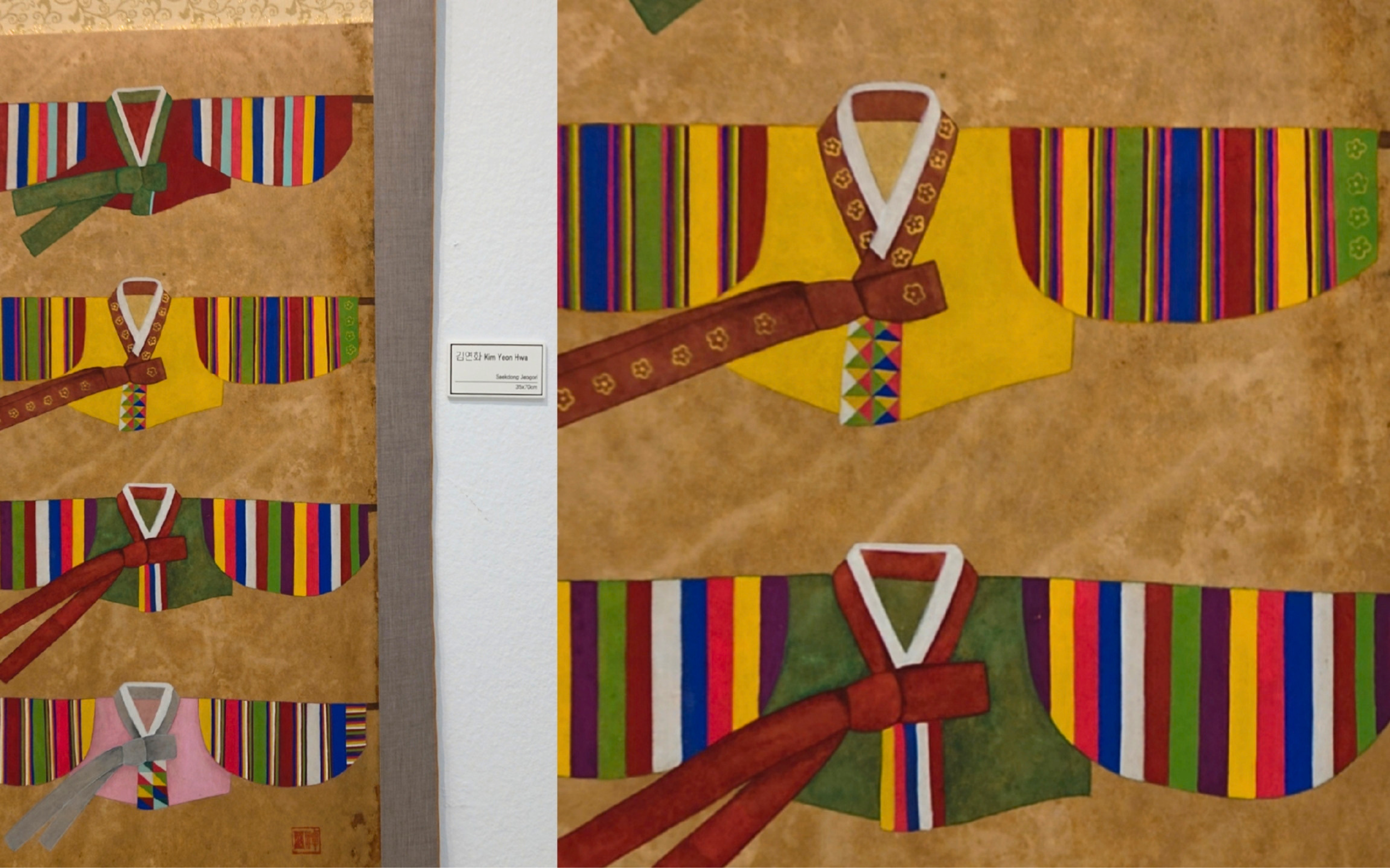 Kim Yeon Hwa’s “Saekdong Jeogori”, bringing one of Korea’s most recognizable colorful textile motifs, saekdong, into contemporary art.